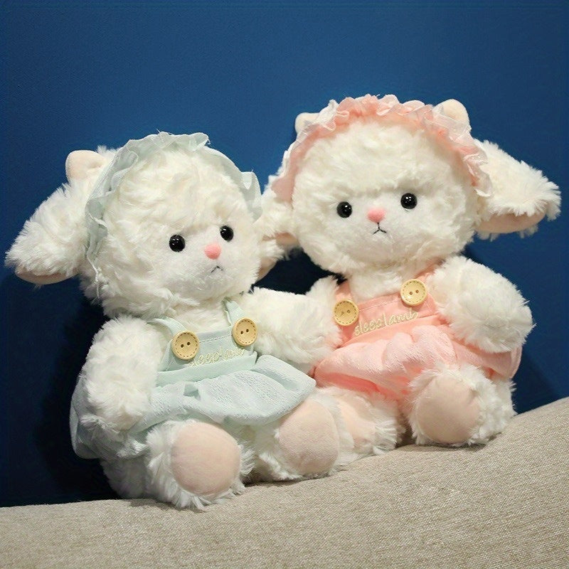 Adorable Plush Sheep Doll Soft Pink & Fluffy Sheep with Golden Bell