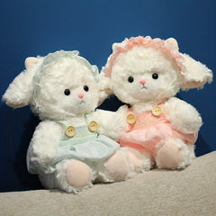 Adorable Plush Sheep Doll Soft Pink & Fluffy Sheep with Golden Bell