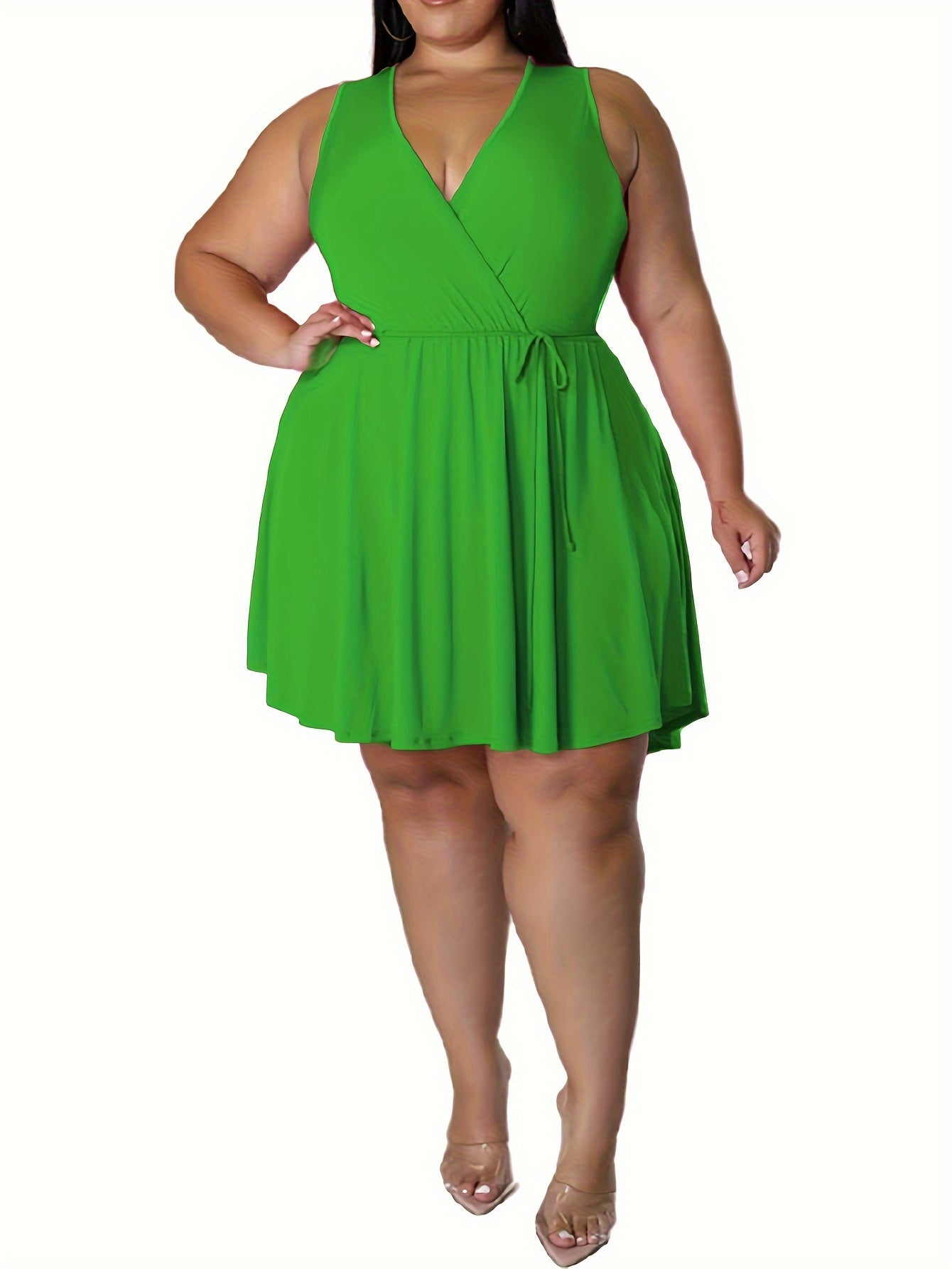  Basic V Neck Tank Knee Length Dress