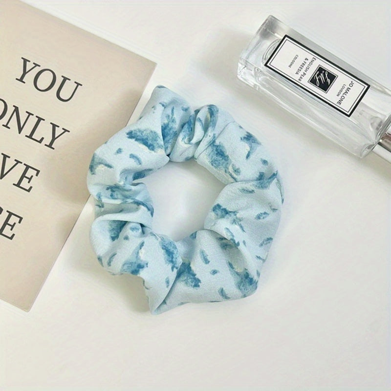 Watercolor Leaf Print Scrunchies Hair Rope Ponytail Holder