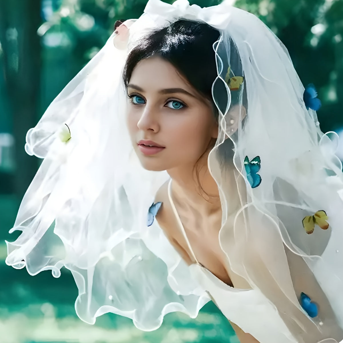 Bridal Wedding Veil Colorful Butterfly Mesh Style Veil Hairpiece