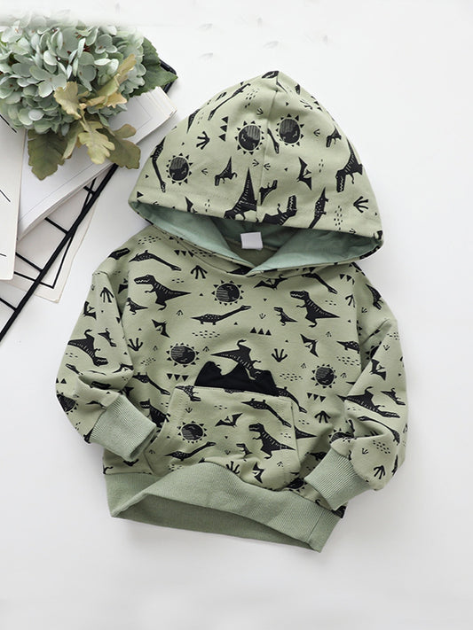 Boys Dinosaur Print Crewneck Hoodie Sweatshirt