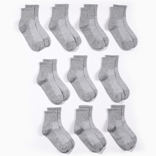 10 Pairs Grey Mid Tube Socks for Boys Girls