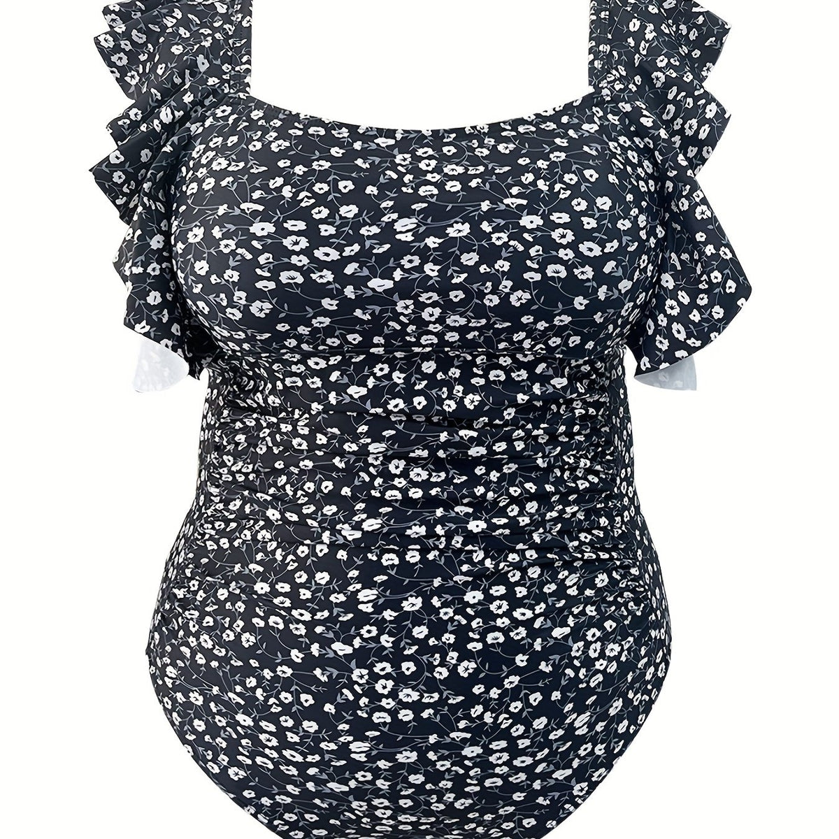  Boho Swimsuit Women's Plus Ditsy Floral Print Ruffle Trim One Piece