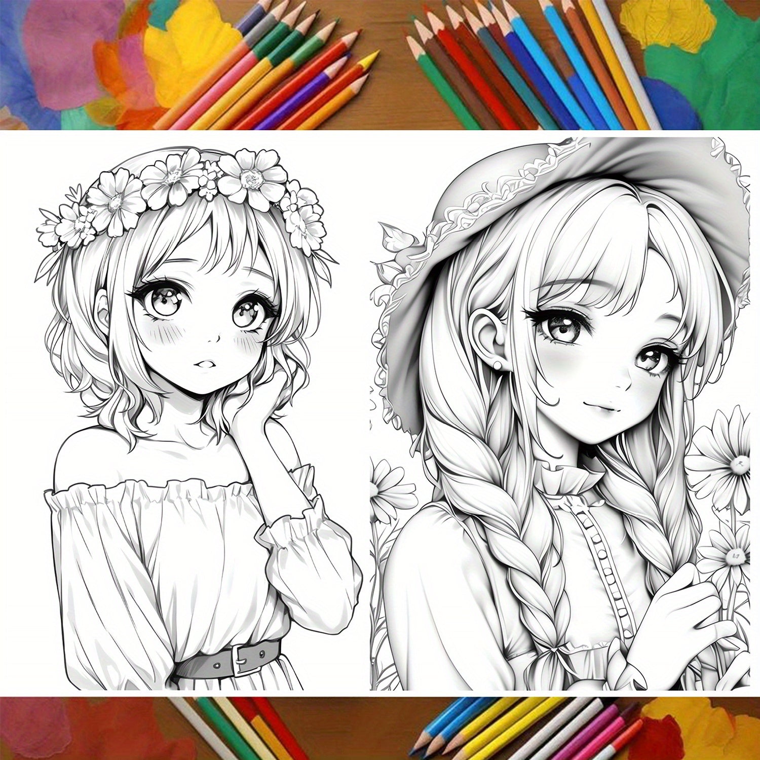 Anime Flower Beauty Coloring Book for Adults - 22 Pages