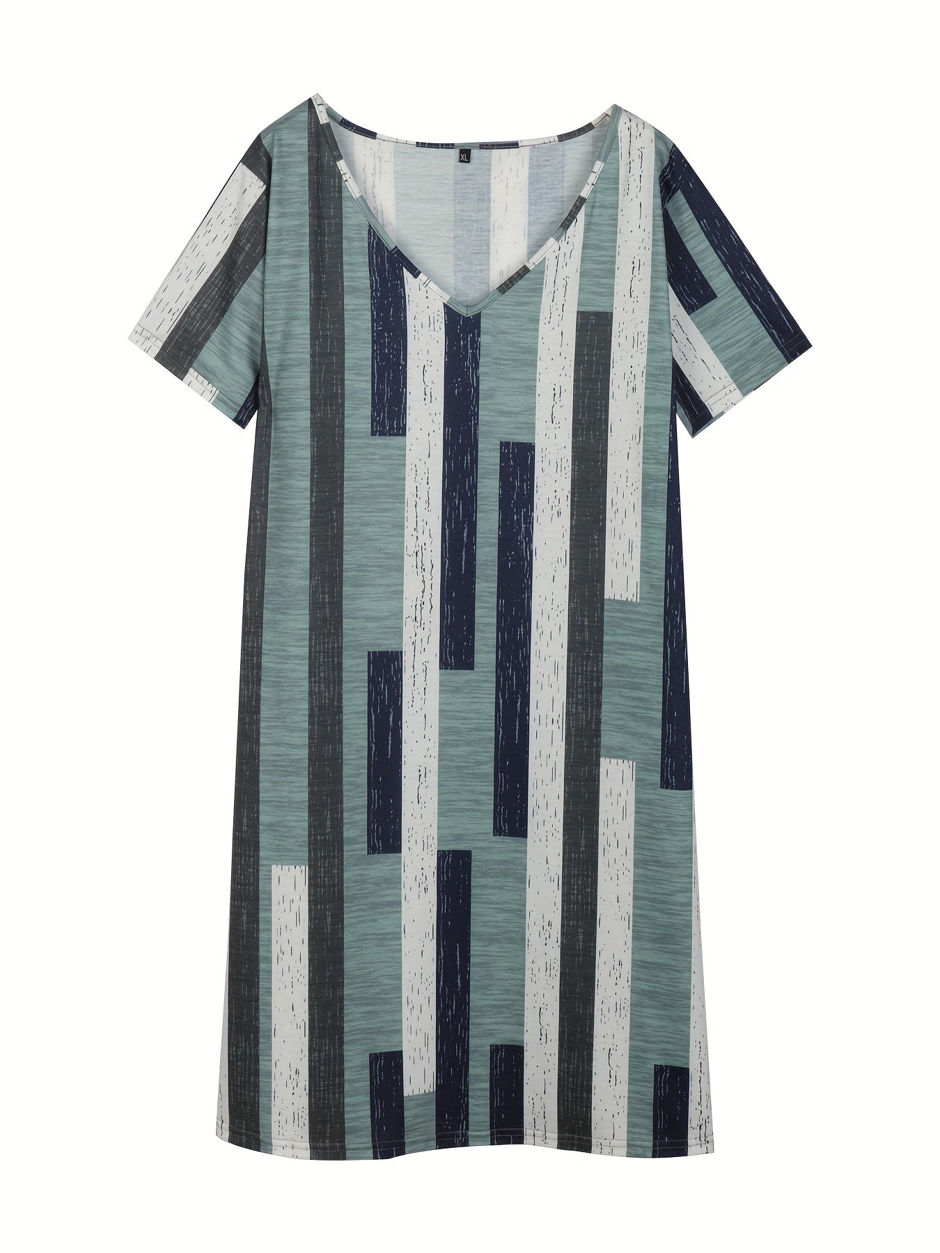  Stripe Print Short Sleeve V Neck Tee Dress