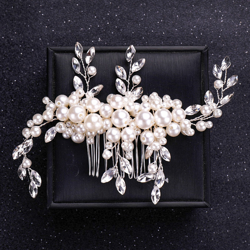 Silvery Faux Pearl Crystal Hair Comb Wedding Hair Accessories For Bride Women