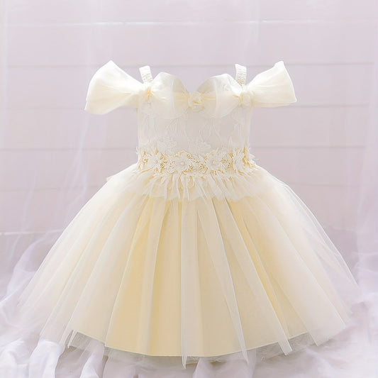 Princess Floral Mesh Puffy Dress Girls Birthday Formal Dress