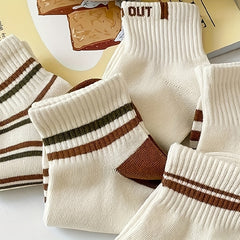 5 Pairs Striped Short Socks Comfy & Breathable Women's Stockings