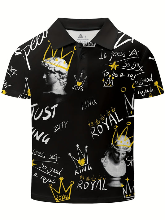 Graffiti Letter & Statue Print Boys Polo Shirt