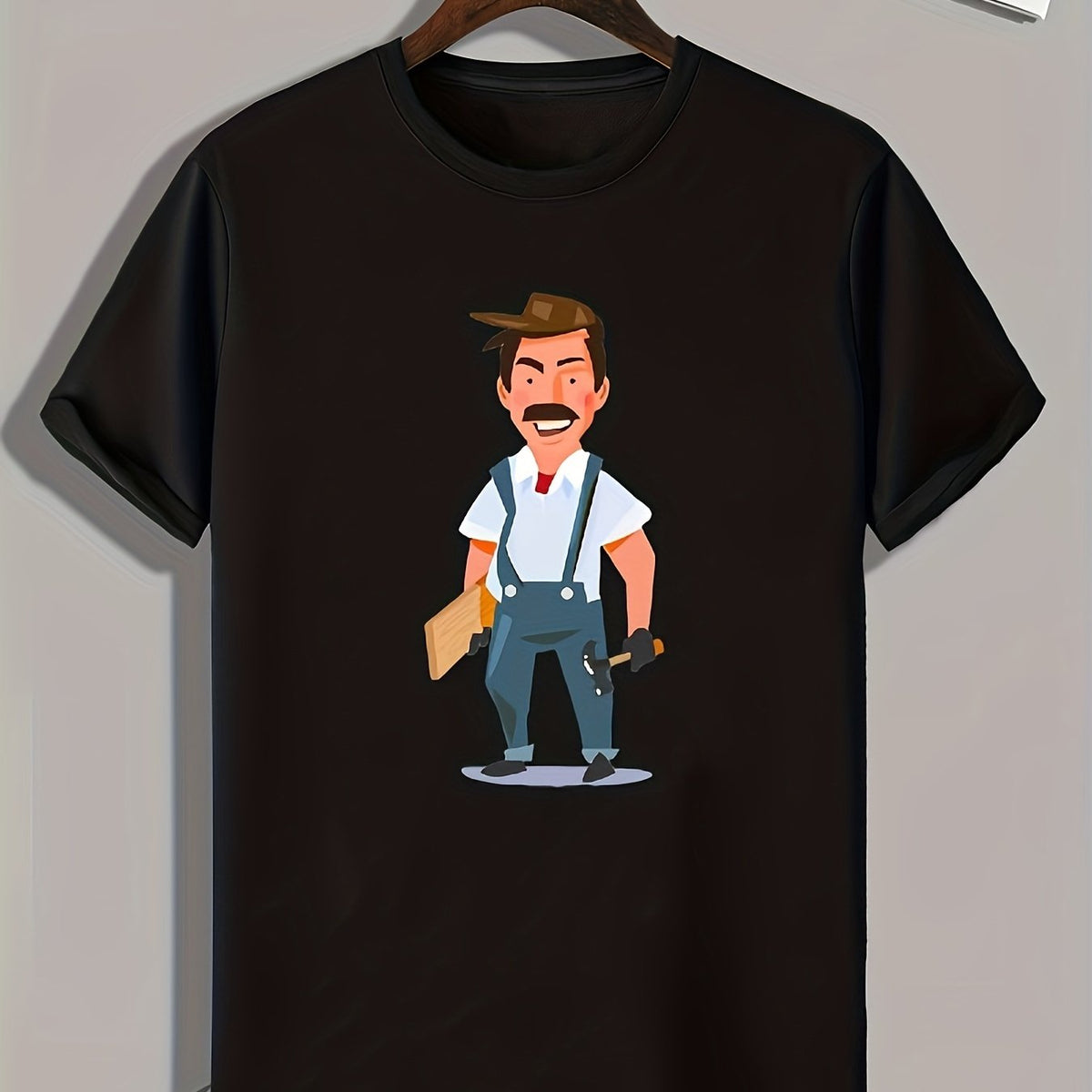 Cartoon Repairman Pattern Print Men's Comfy Sports T-shirt