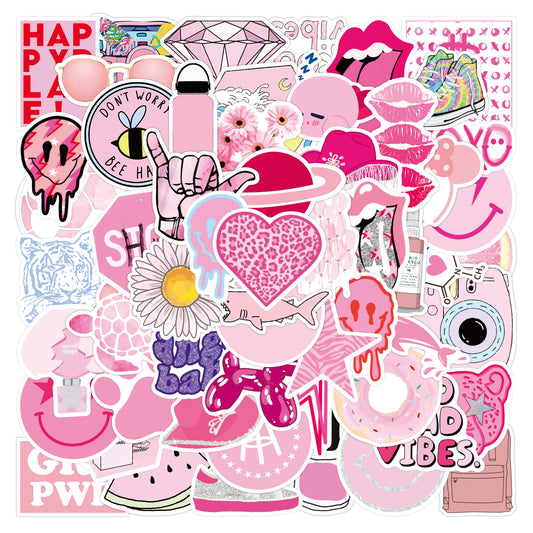 102pcs Preppy Vinyl Sticker Party Supplies Waterproof Stickers Pink Party