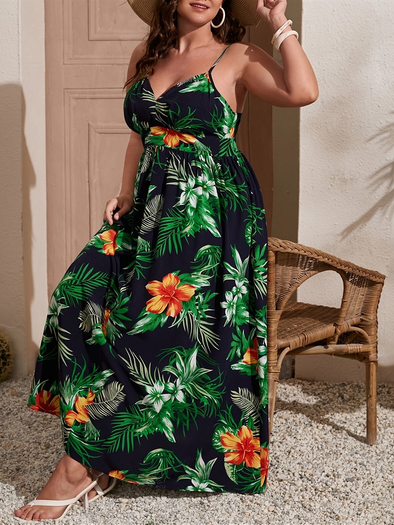  Tropical Print Maxi Cami Dress