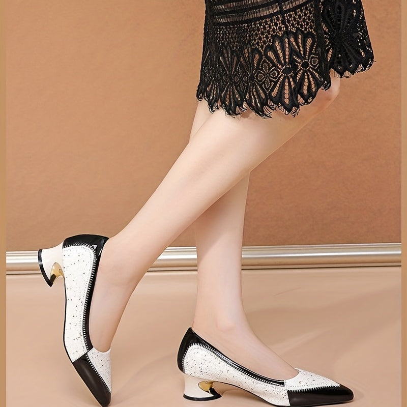 Women's Chunky Heels Pointed Toe Geometric Pattern Pumps