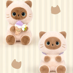 Siamese Cat Plush Toy Brown Face Purple Body Fluffy Ears Realistic Eyes