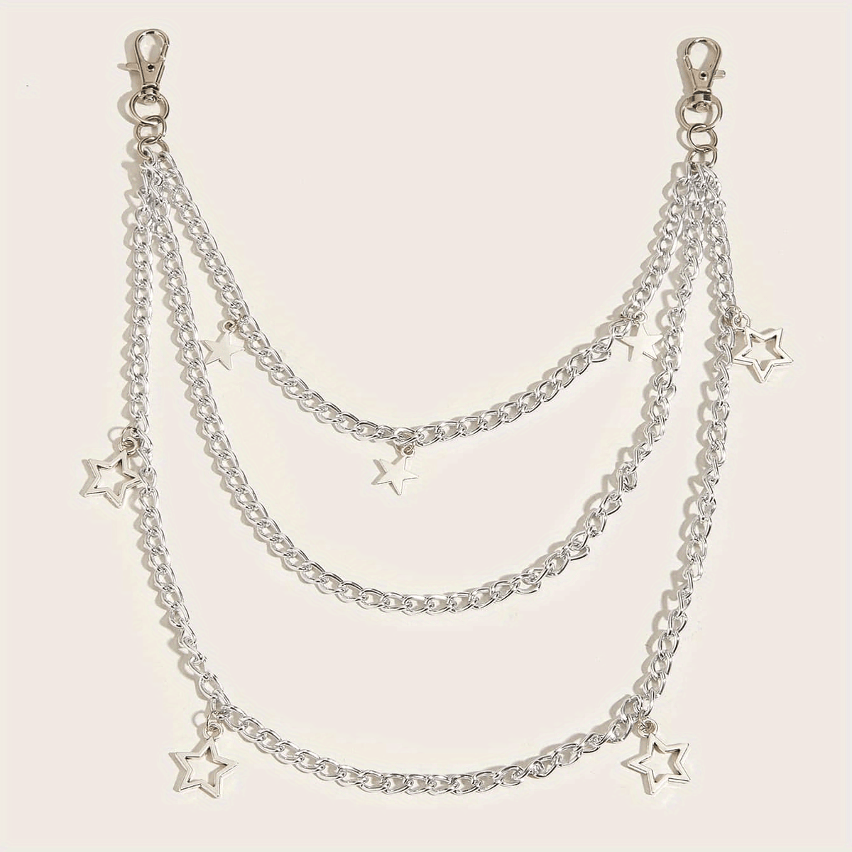 Silvery Pentagram Pendant Metal Belly Chain Y2K Jeans Chain