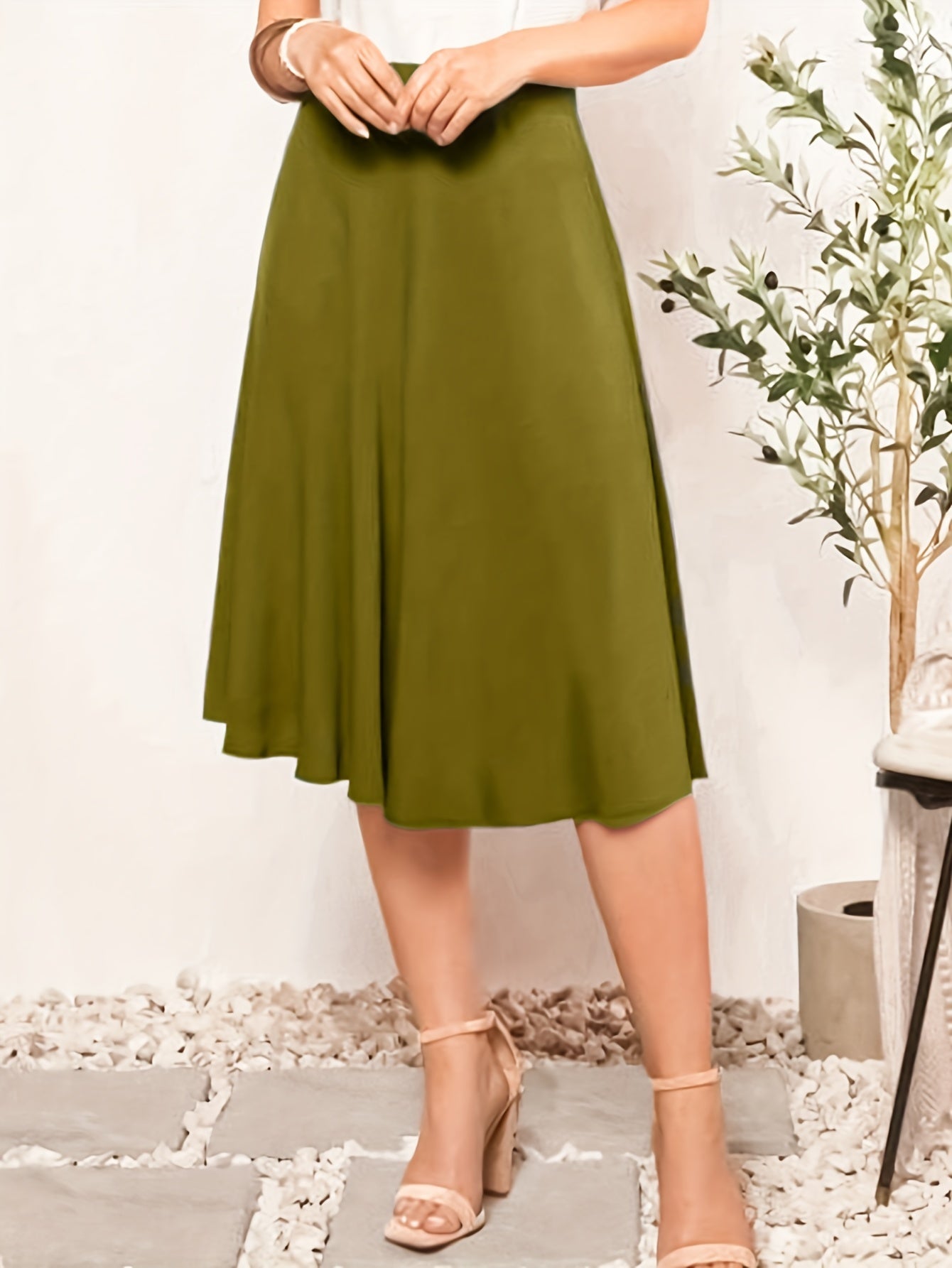  Solid Button Decor High Rise A line Skirt