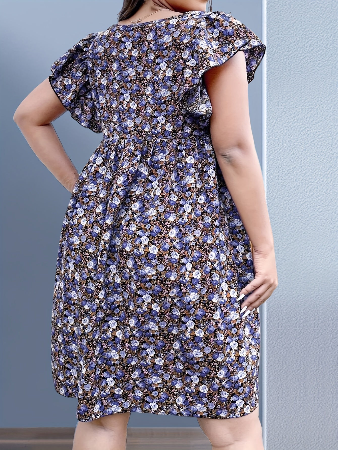  Boho Dress Women's Plus Ditsy Floral Print Ruffled Cap Sleeve Dress
