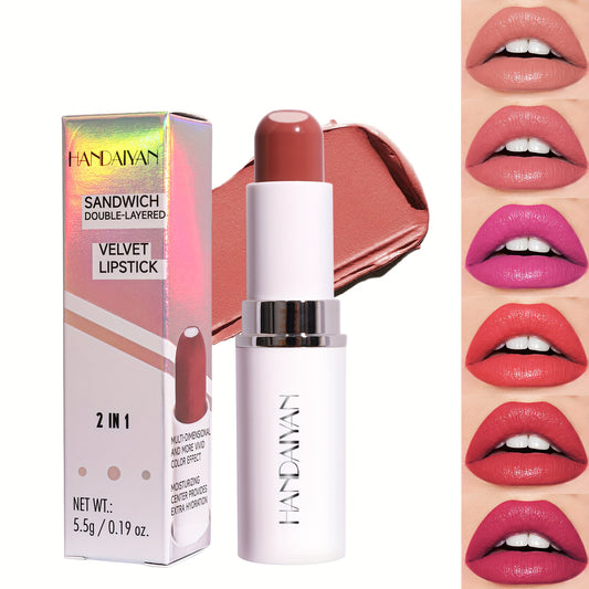 2-in-1 Sandwich Lipstick Matte Moisturizing Long Lasting Waterproof Non Smudge