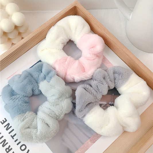 3pcs Plush Block Scrunchie Fluffy Hair Tie Minimalist Hair Accessory