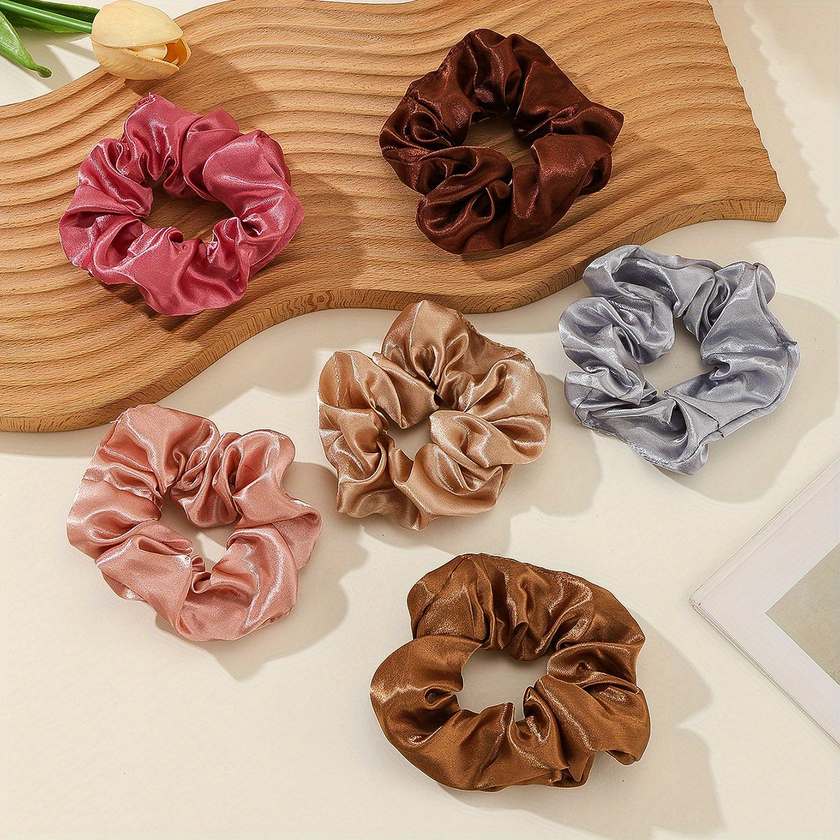 6pcs Solid Color Scrunchies Hair Tie Elastic Ponytail Holder Accessories