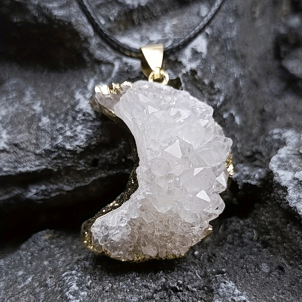 Natural Crystal Stone Moon Pendant Necklace Rough Stone Electroplated