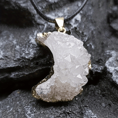 Natural Crystal Stone Moon Pendant Necklace Rough Stone Electroplated
