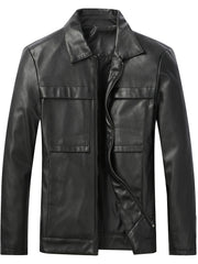 Men's Stylish PU Leather Jacket Casual Zip Up Long Sleeve Jacket