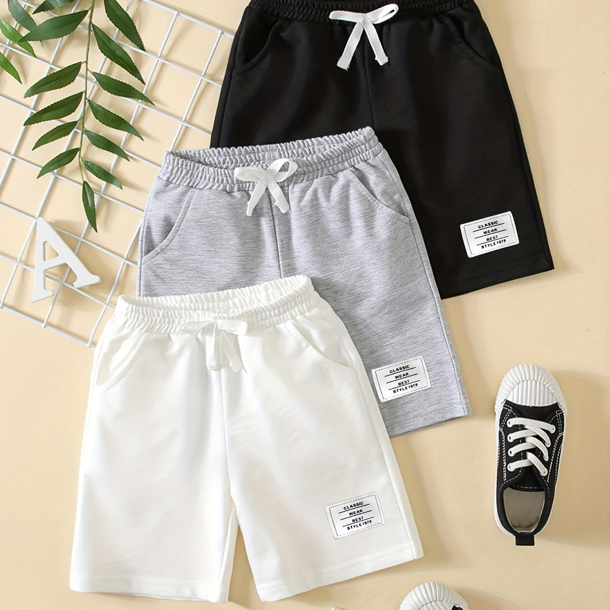 3pcs Letter Tab Print Boys Comfortable Creative Shorts