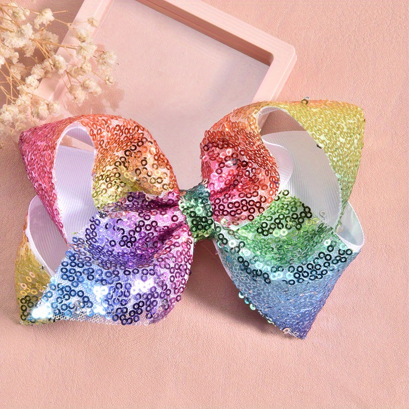 Girls Rainbow Mesh Sequin Bow Tie Hair Clip Kids Accessories