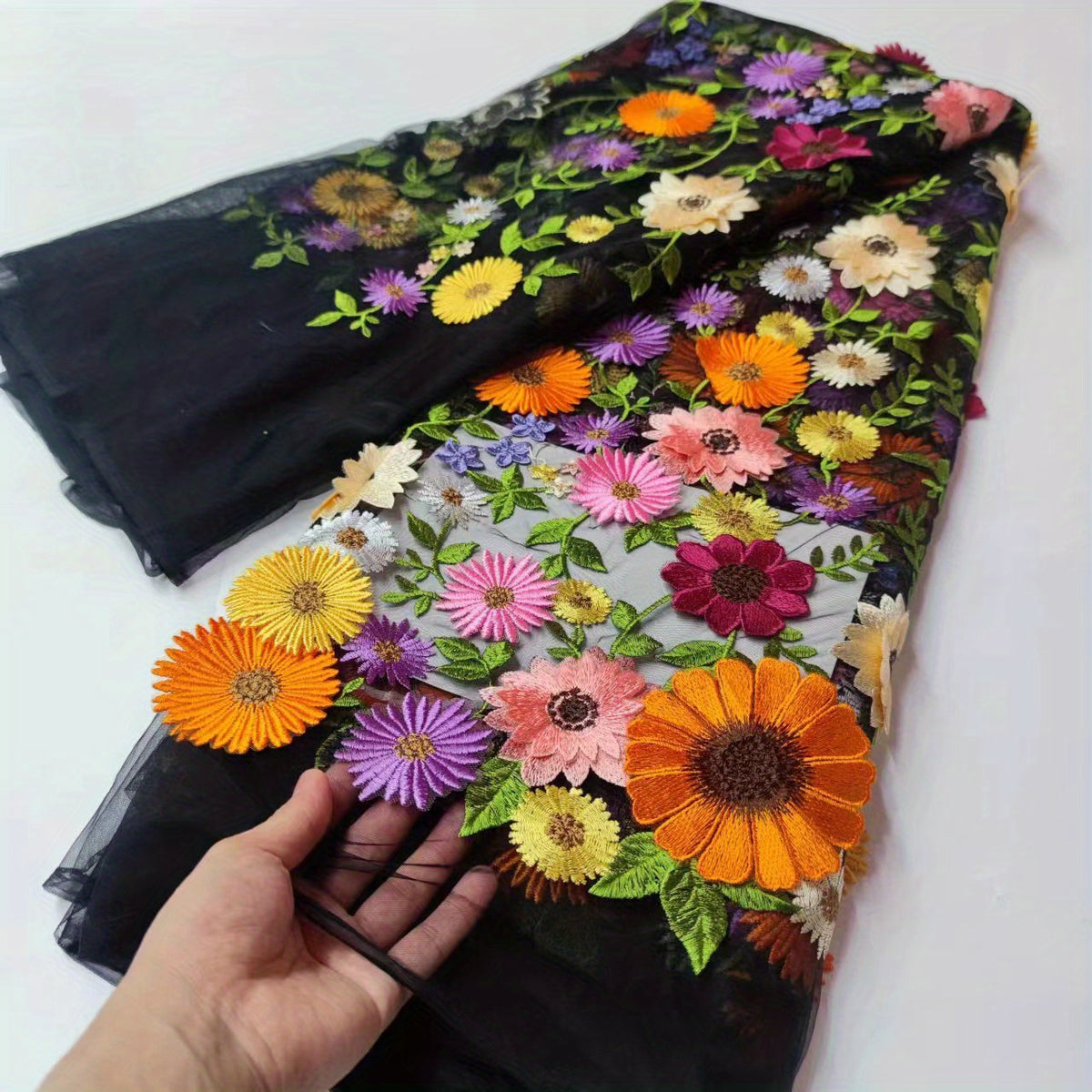 Large Machine Embroidery Sun Thread Applique Mesh Lace Dress