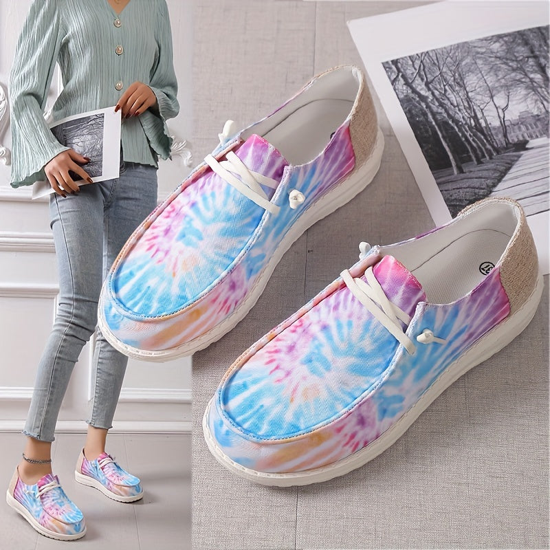 Tie Dye Canvas Shoes Low Top Sneakers Casual Walking Flats