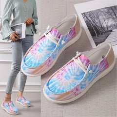 Tie Dye Canvas Shoes Low Top Sneakers Casual Walking Flats