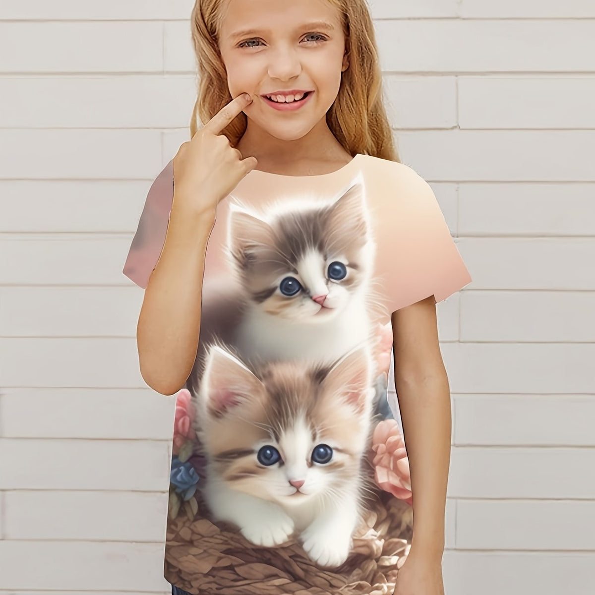 Breathable Cat Graphic T-shirt For Girls Summer Gift Sports