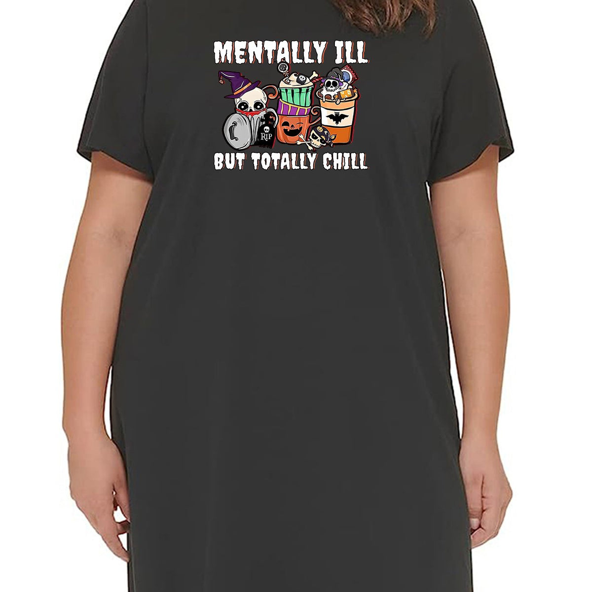  Halloween Nightdress Women's Witch Hat & Skull Coffee Tee Dress