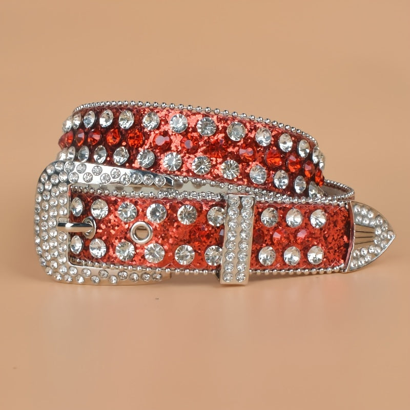 Women's Rhinestone Bright Wide Belt Casual Glitter Belt