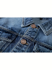 Plaid Pattern Denim Jacket Men's Casual Street Style Button Up Jacket