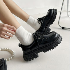 Women's Platform Oxfords Lace Up Chunky Heels Casual Shoes