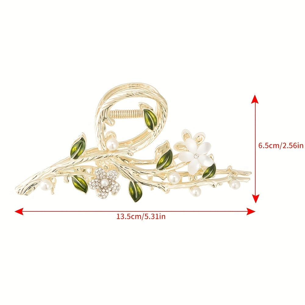Golden Metal Hair Claw Flower Leaf Jaw Clip Nonslip Hair Clamp