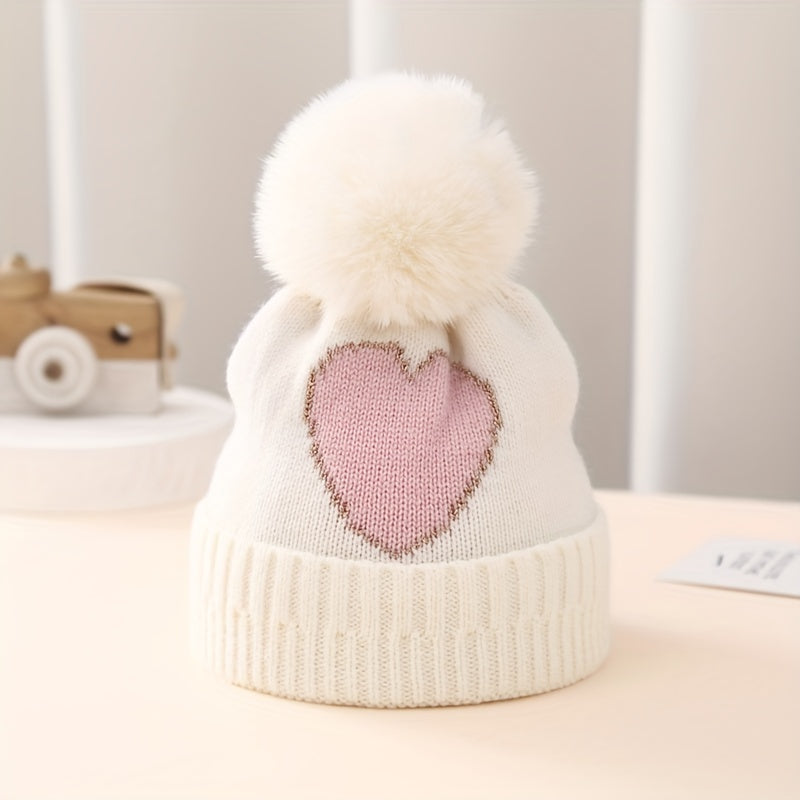 Golden Silk Edge Jacquard Love Knitted Hat for Children