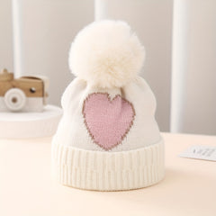 Golden Silk Edge Jacquard Love Knitted Hat for Children