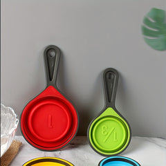 4pcs Folding Measuring Cups & Spoons Set Silicone Graduated Spoons