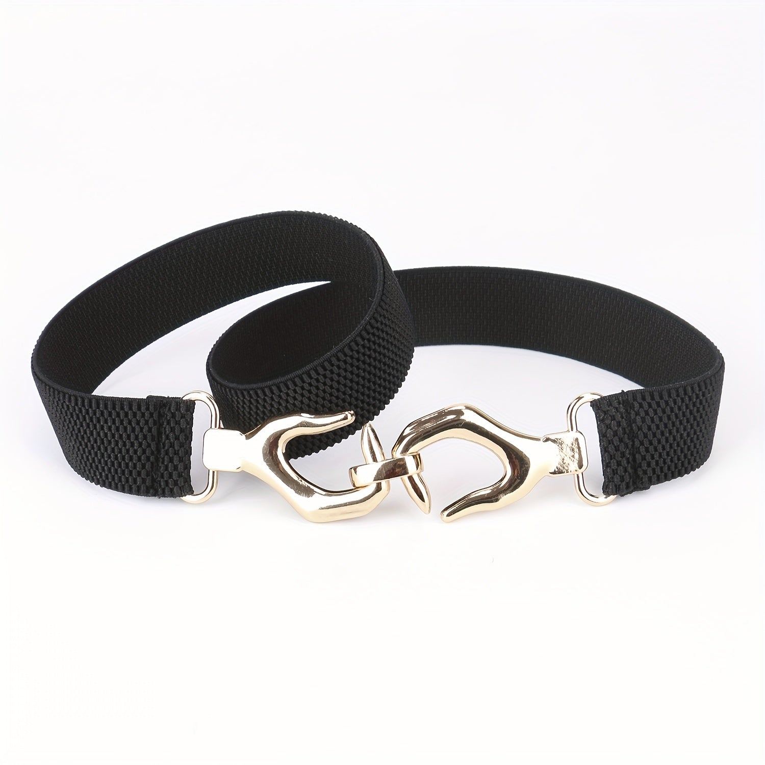 Metal Hollow Buckle Elastic Thin Belt Women Dress Coat Be