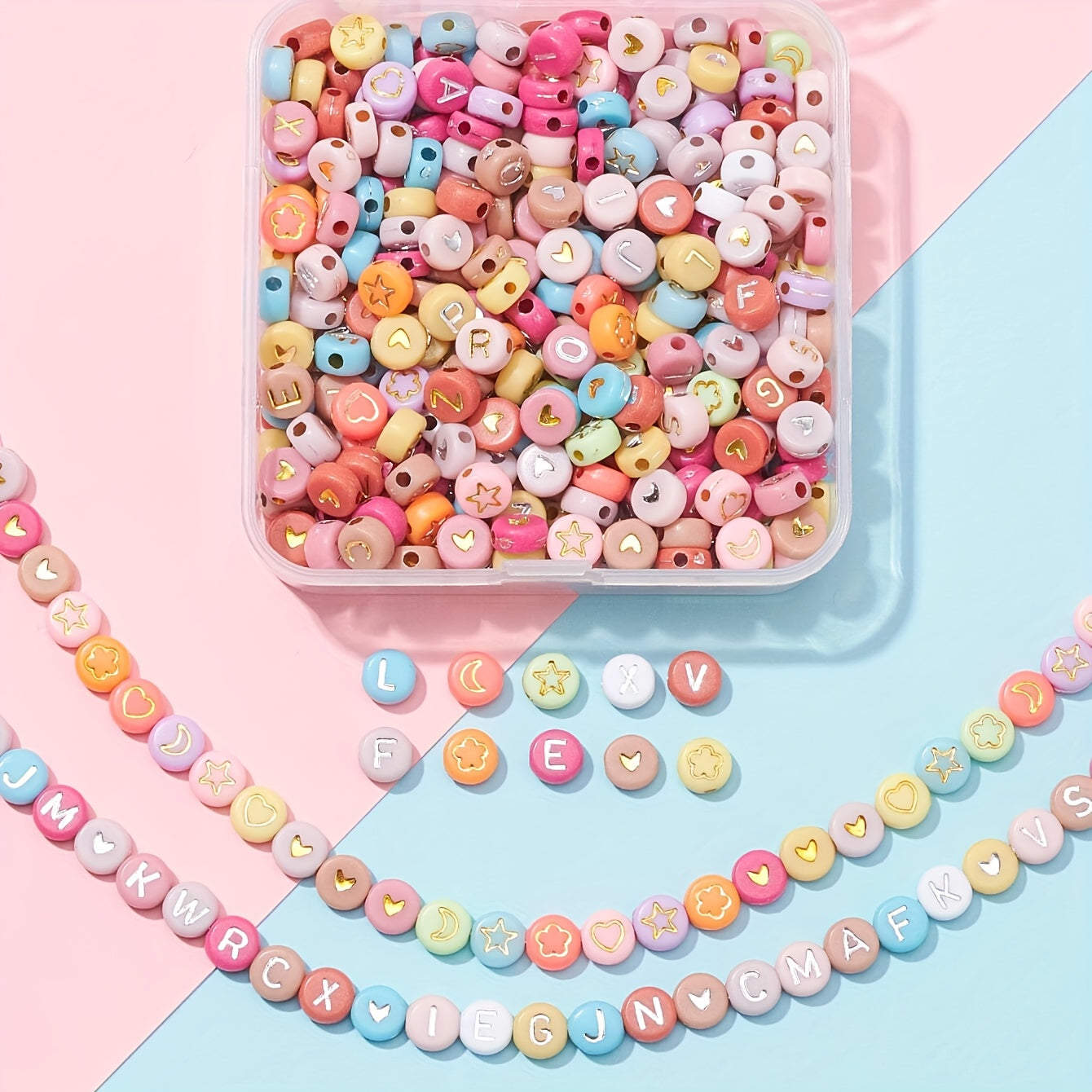 500pcs Acrylic Round Mixed A Letter Beads with Crystal String