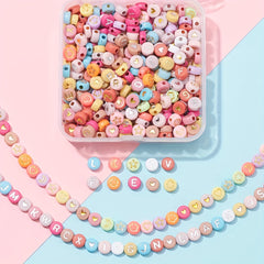 500pcs Acrylic Round Mixed A Letter Beads with Crystal String