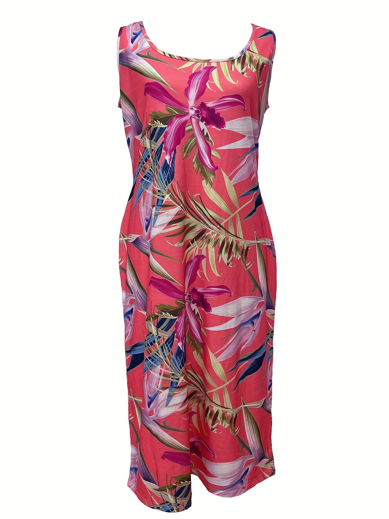  Plants Print Round Neck Tank Dress