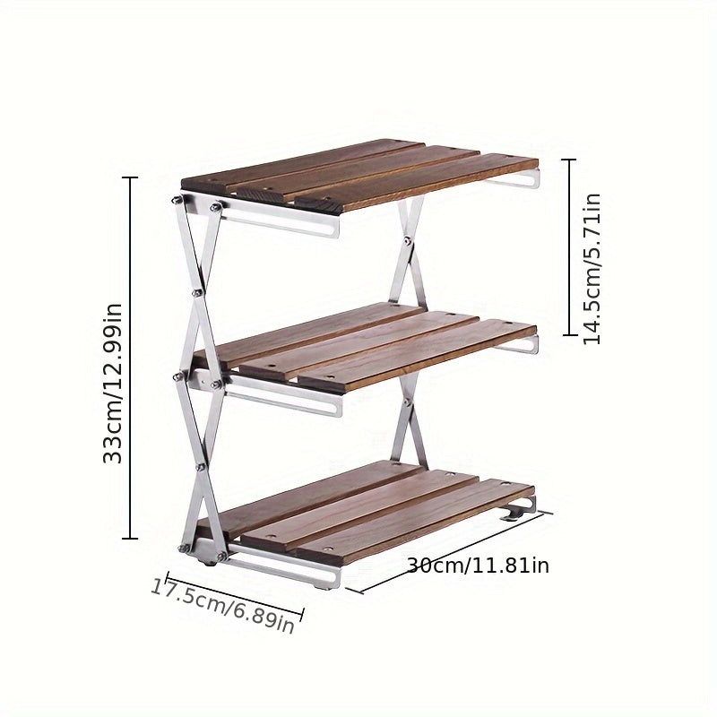 Portable 3-layer Storage Rack for Outdoor Picnic Camping Barbecue
