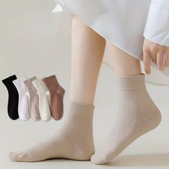 5 Pairs Solid Socks Comfy & Breathable Women's Stockings