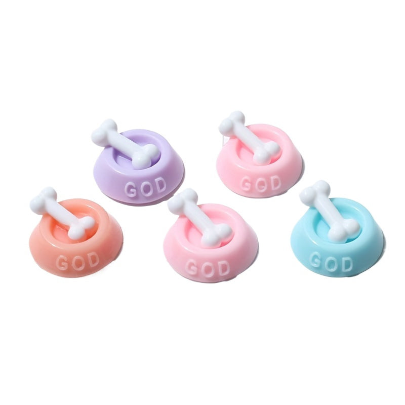 1pc Dog Bowl Figurine Resin GOD Embossed Micro Garden Decor Display Models