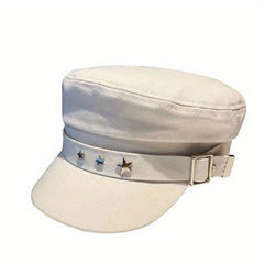 Embroidered Beret Cap Metal Star Strap Women Octagonal Hats